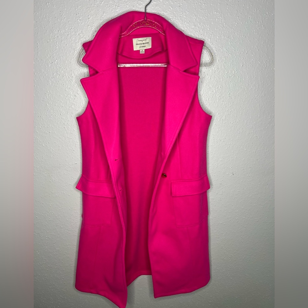 Haute Monde pink wool look double breasted gold button sleeveless coat vest